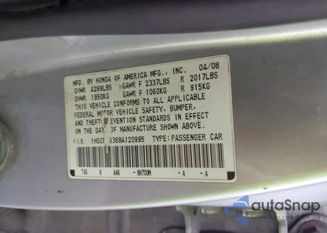 2008 Honda Accord 2.4 Lx from USA, damaged, VIN 1HGCP26368A120995